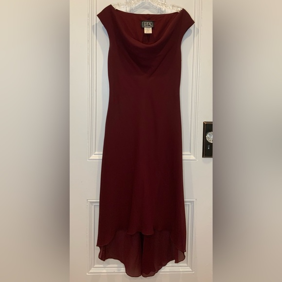 City Triangles Dresses & Skirts - City Triangles Burgundy Cowl Neck High Low Hem Cocktail Dress - Size 9